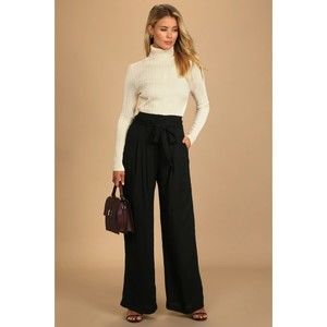 Guess Chic Position Black Paperbag Waist Wide-Leg Pants Size M